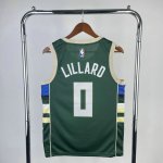 Maillot de Basket #0 Lillard Milwaukee Bucks Vert Imprimé